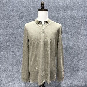 ZIP Mens XL Long Sleeve Polo Shirt Military Olive Green Heather Casual NWT